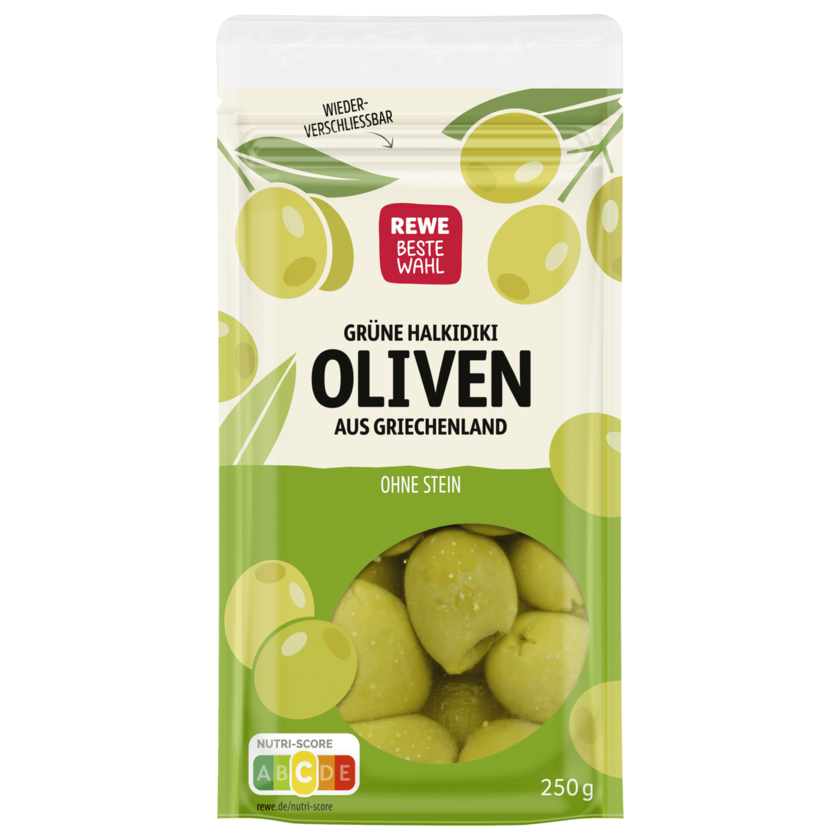 REWE Beste Wahl Grüne Oliven ohne Stein 125g